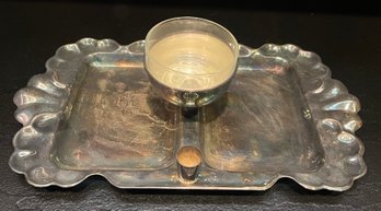 Silver Plated Art Deco Tray With Glass Inkwell