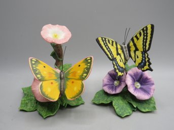Lenox Fine Porcelain Orange Sulphur & Swallowtail  Butterfly Figurines - Lot Of 2