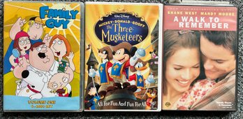 Family Guy, Walt Disney The Three Musketeers And A Walk To Remember DVD's, 3 Piece Lot