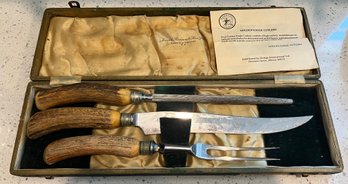 Joseph Rodgers & Sons Sheffield England Carving Set With Real Antler Handles