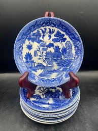 Blue Willow Porcelain Saucer Plates Made In Japan - 8 Pieces