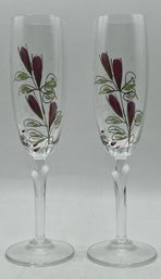 Pair Of Hand Painted Champagne Flutes