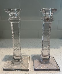 Glass Candlestick Holders- Pair