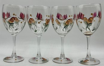 Hand Painted Wine Glasses Set Of 4