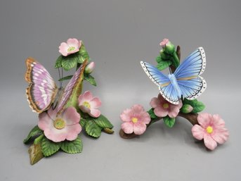 Lenox Fine Porcelain Adonis Blue & Purple Emperor Bird Figurines - Lot Of 2