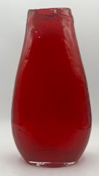 Ruby Red Hand Blown Art Glass Vase