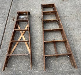 Wooden 5ft And 8ft Vintage Ladders, 2 Piece Lot