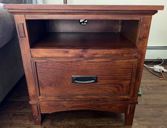 Signature Design By Ashley Cross Island Traditional Rectangular End Table With 1 Drawer & Electrical Strip