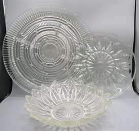 Glass Sectioned Platter, Plate & Bowl - Lot Of 3