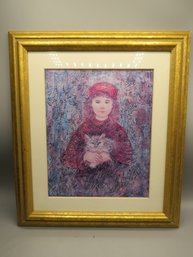 Edna Hibel Reproduction 'cora & Friend' Framed With Certificate Of Authenticity