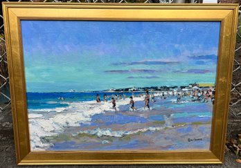 Barbone Artist Signed Beach Scene Painting Framed