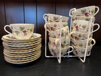 Royal Worcester Bacchanal Bone China Made In England Tea Cups & Saucers - 24 Pieces