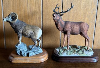 Border Fine Arts Big Horn Sheep Sculpture & Red Stag Sculpture - 2 Pieces