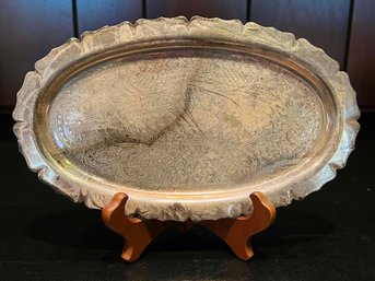 Silver  On Copper Oval Serving Tray