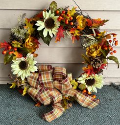 Fall Floral Wreath On Grapevine