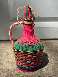 Vintage Valencia Wicker Wrapped Wine Bottle Multicolor Made In Spain