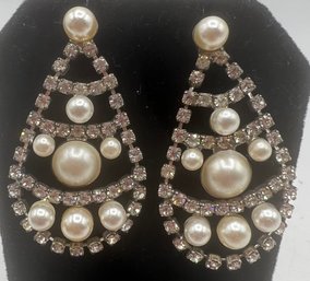 Faux Pearl With Rhinestone Drop Earrings