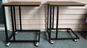 C Shaped Wood And Metal Side Tables, Lot Of 2