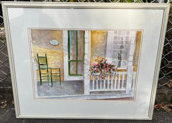 Mambro Artist Signed Porch Watercolor Painting Framed