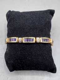 14k Gold Amethyst Styled Bracelet 7 Inch 9.3grams
