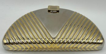 Gold & Silver Tone Metal Hard Shell Evening Shoulder Purse Clutch