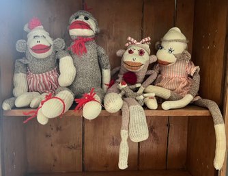Vintage Knitted Sock Monkeys - 4 Pieces