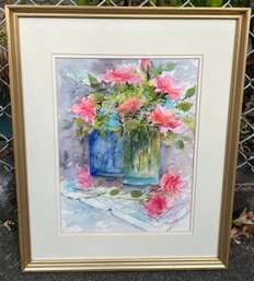 Mambro Artist Signed Watercolor Flowers Framed