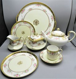 Nippon Hand Painted Platter, Plates, Teapot, Sugar Bowl, Creamer, Demitasse Cups & Saucers - 22 Pieces