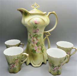 Nippon Hand Painted Chocolate Pot  With 4 Cups