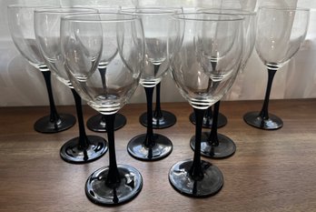 Luminarc France Domino Black Stemmed Crystal Wine Glasses - 10 Piece Lot