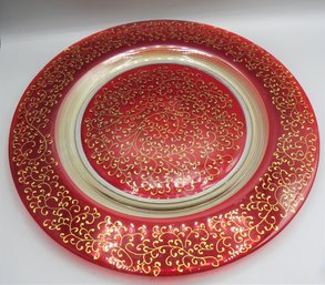 Red & Gold Swirl Glass Plate