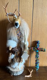 Freedom Enterprises Stag Moose Tribesman & Handmade Wire And Beaded Cross - 2 Pieces