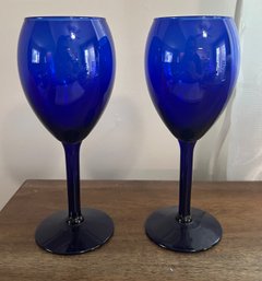 Pair Of Cobalt Blue Crystal Water Glasses - 2 Piece Lot