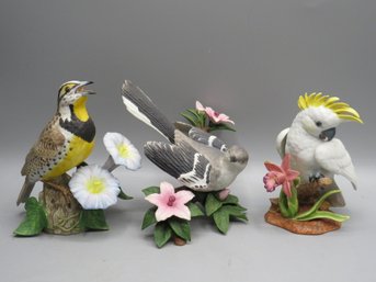 Lenox Fine Porcelain Cockatoo, Western Meadowlark & Northern Mocking Bird Figurines - Lot Of 3