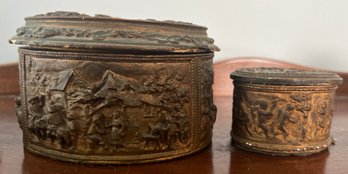 Felt Lined Wood Embossed Lidded Containers- 2 Pieces