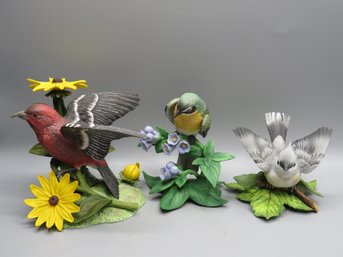 Lenox Fine Porcelain White Winged Crossbill, Yellow Breasted Chat & Tufted Titmouse Figurines - Lot Of 3