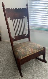 Upholstered Solid Wood Rocking Chair With Floral Engravings