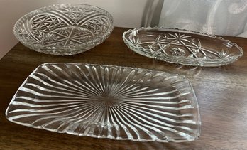 Vintage Glass Cut Serving/trinket Bowl & Trays - 3 Piece Lot