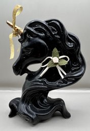 Black Ceramic Unicorn Bust Statue With Gold Tone Horn