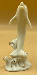 Lenox Dolphin Figurine Porcelain With Gold Accents On Ocean Waves