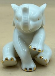 Lenox Baby Elephant Porcelain Figurine 24k Gold Accent Sitting Trunk Up