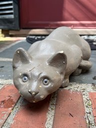 Cement Hand Pained Crouching Cat Statue