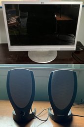 HP LCD Monitor HSTND-2171-A & Harman Kardon 2.0 Computer Speakers - 3 Pieces