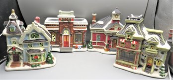 Lighted Electric Houses: Post Office, Santa's Workshop, School & House - Assorted Lot Of 4