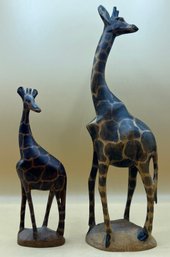 Hand Carved In Kenya Wooden Giraffe Statues