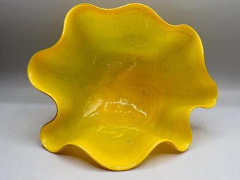 Orange-yellow Art Glass Bowl, Rests On Its Side