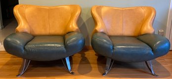 PoltromeC Modern Italian Leather Armchairs - 2 Piece Lot