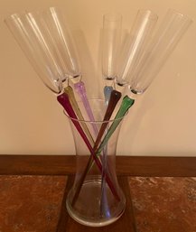 Artland Handblown Flute Champagne Glasses In Vase - 7 Pieces