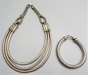 Costume Jewelry Silver-tone Necklace & Bracelet