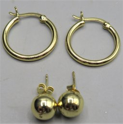 Costume Jewelry Gold-tone Earring Studs & Hoops - 2 Pairs Of Earrings